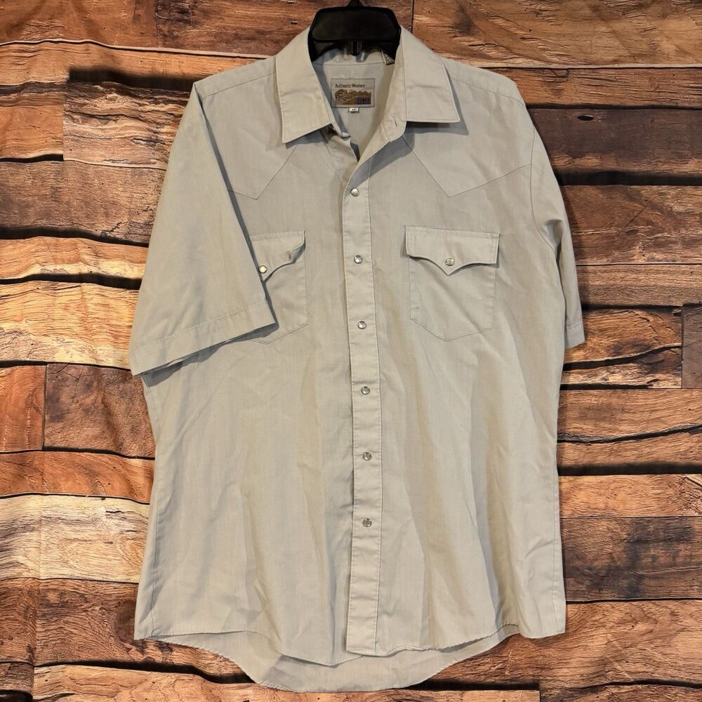 Vintage Authentic Western Shirt Mens 17 Grey Short Sleeve Pearl Snap Cowpoke